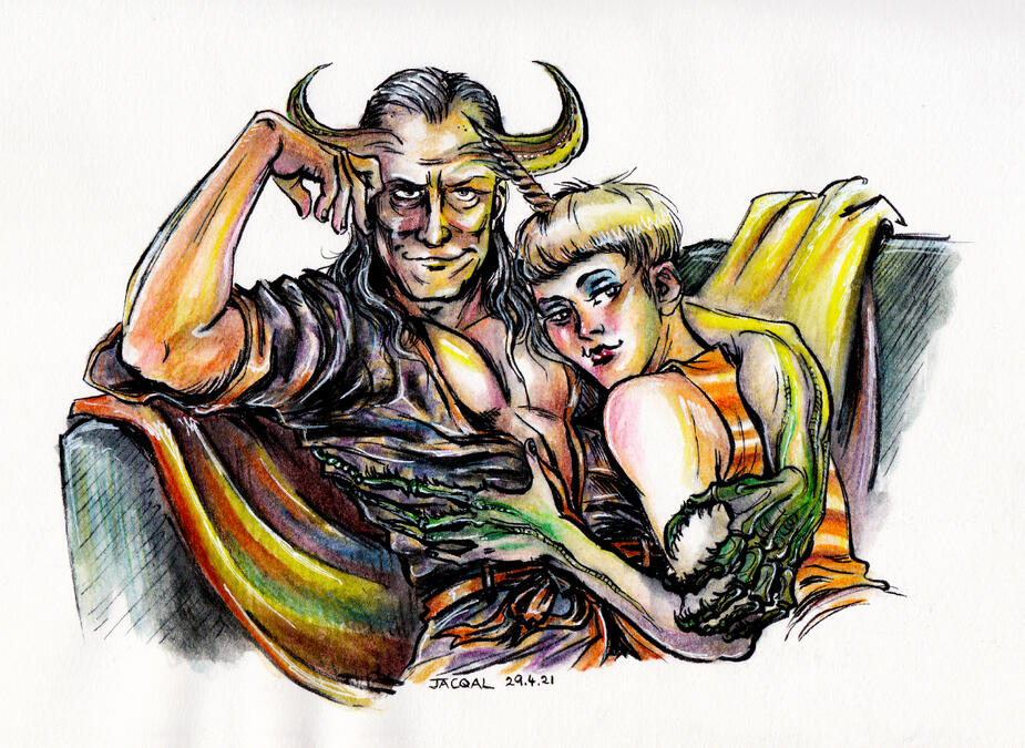 Astral & Teresa (brush pen, fineliner, watercolour, gel pen)